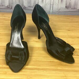 Hollywould Black Satin Peep Toe Heels w/ Bow 38